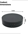 Stunning Motorized Rotating Display Turntable With Electric Stand In Matte Black Featuring 3-Speed Options And Adjustable Angles For Dynamic Product Showcase Supporting Up To 11 Pounds Load Via Usb Or Battery Power, showing dimensions 5.43" x 1.38".