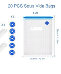 Reusable Sous Vide Vacuum Bag Kit For Meal Prep, 27 Pcs BPA Free Food Grade Bags With 20 Zipper Bags, 2 Clip Seals, 5 Air Valves