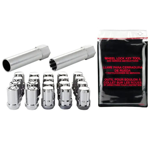 Chrome SplineDrive Wheel Installation Kit For 5 Lug Wheels With 16 Lug Nuts 4 Locks 1 Key And 1 Install Tool M12 X 1.5 Thread Closed End Design For Maximum Grip And Secure Stud Engagement