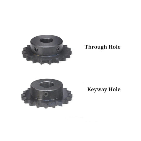 Heavy Duty Spiral Bevel Gear And 08b Roller Chain Sprocket Featuring Thirty Teeth And Exact Pitch Built Rock Solid For Smooth Industrial Power Transfer No Nonsense Just Plug And Play Reliability showing through hole and keyway hole designs.