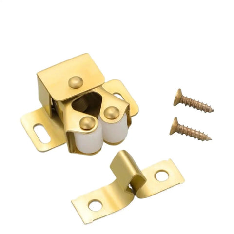 20 Pcs Metal Cabinet Latch For Wardrobe Door With Easy Install Spring Catch To Keep Kitchen Cupboards And Storage Units Locked Tight Secure And Stylishly in gold finish with screws.