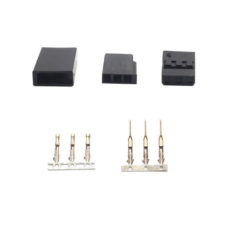 30 Sets RC Servo Plug Connector Kit With Male And Female Crimp Pins 2.54mm Pitch displayed with connectors and crimp pins