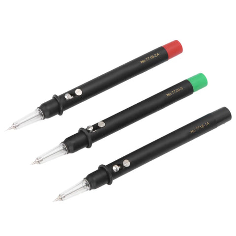 Auto Lubrication Pen For Watches With Stable Base, 3 Piece Watch Repair Kit showing black bodies with red, green, black caps.