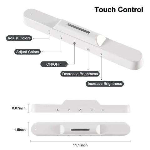 Wireless Under Cabinet Lights 56 LED With Touch Control, magnetic closet lighting, shown with dimensions and button labels