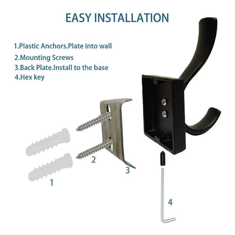 Matte Black Heavy Duty Wall Mount Hooks For Towels Robes And Coats, Non Slip Bath And Kitchen Hooks installation components