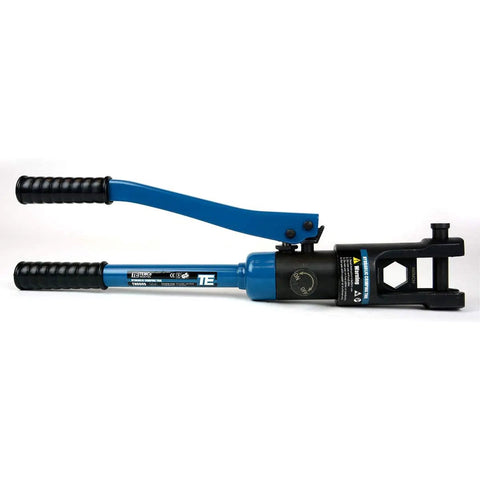 Side view of Hydraulic Cable Lug Crimper TH0005 V2.0 11 Ton Crimp Tool Kit For 10 AWG To 600 MCM Wires with blue handle.