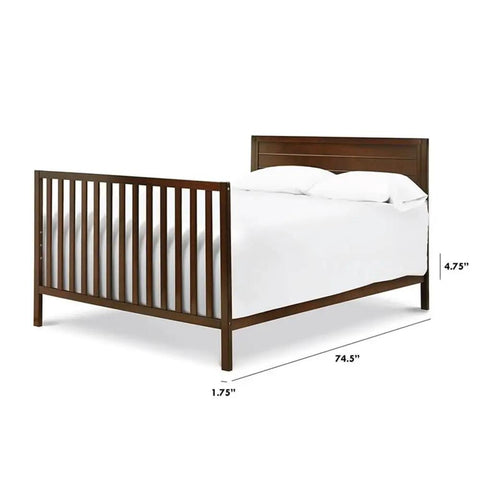 Crib To Bed Conversion Rails In Espresso Finish, 74.5 Inch, 100 Percent Sustainable New Zealand Pine showing full bed conversion.