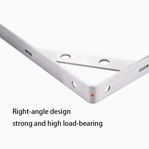Heavy Duty Stainless Steel L Bracket For Wall Shelves showing right-angle design and pre-drilled holes for high load-bearing support.