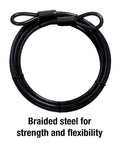 Beefy 15 Foot Looped End Steel Cable For Bikes And Outdoor Gear Braided Steel With Protective Coating coiled in circle
