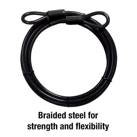 Beefy 15 Foot Looped End Steel Cable For Bikes And Outdoor Gear Braided Steel With Protective Coating coiled in circle