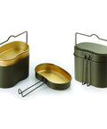 Three Piece Military Style Mess Kit For Camping And Outdoor Adventures With Lid Ramen Cooker Canteen Set Khaki Bronze Aluminum