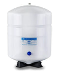 Five Point Five Gallon Pre Pressurized Water Storage Tank For Home RO Systems White With Food Grade Butyl Diaphragm Stainless Steel One Quarter Inch NPT Valve Ball Valve Included Discharges Vertically Or Horizontally