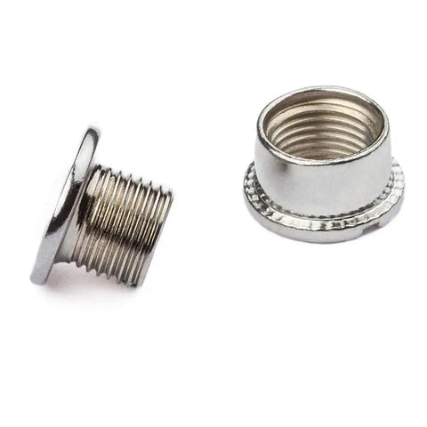 Close-up of steel Single Chainring Bolt Set 5 Pack In Aluminum Or Steel For 4 Or 5 Bolt Chainrings 7 Mm Thread Depth 10 Mm External Width