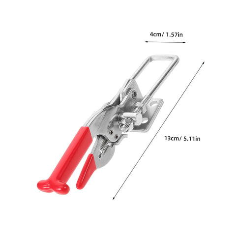 Rubber T Handle Hasp Lock For Toolboxes And Car Hoods with dimensions, flexible draw latch, red handle, secure closure design