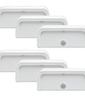 Wireless Motion Sensing LED Night Lights Six Pack Tiny Stick Anywhere White Battery Powered Auto On When Motion Is Detected In Darkness