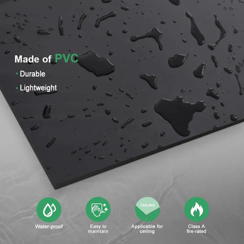 Smooth Black Drop Ceiling Tile 2x2 Foot PVC Waterproof Washable and Fire Rated High Grade PVC Easy Drop In Installation