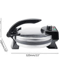 12 Inch Electric Roti Maker With Automatic Tortilla Press Function adjustable temperature control and dual heating plates.