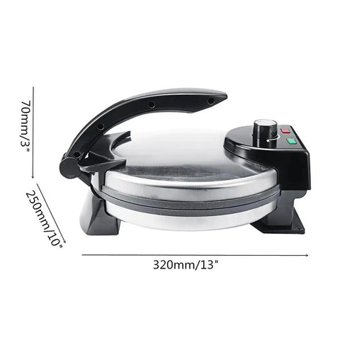12 Inch Electric Roti Maker With Automatic Tortilla Press Function adjustable temperature control and dual heating plates.