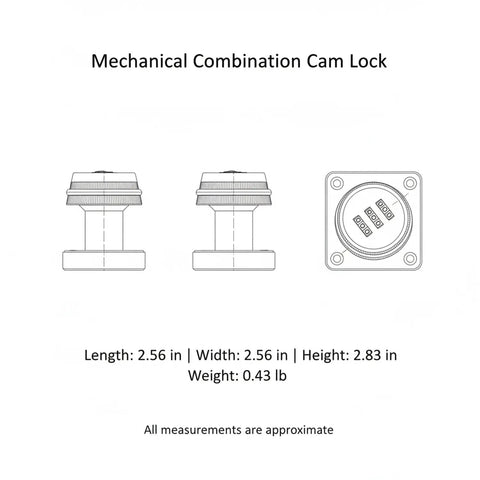 Keyless Mechanical Cam Lock For Drawers Gold Zinc Alloy Cabinet Security With 3 Digit Combination Dial dimensions diagram