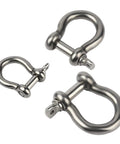 M5 D Type Clevis Shackle Real Deal 304 Stainless Steel U Shaped Rigging Hardware, featuring three sizes for varying tasks.