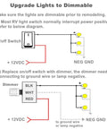 Diagram showing how to upgrade lights to dimmable using Game Changer 12v Pwm Dimmer Switch For Rvs And Trailers.
