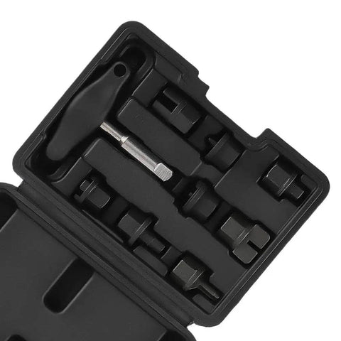 Grab This Epic 9-Piece Oil Drain Plug Wrench Kit To Tackle Any Car Truck Or Bike Job Fast With Vanadium Steel Sockets That Won't Rust Or Slip And Fit All Standard Sizes Perfect For Your Garage Setup. black case with 9-piece vanadium steel oil drain plug wrench kit for car truck and bike maintenance