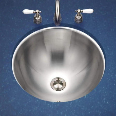 Top view of Opus 16 Inch Undermount Stainless Steel Bathroom Sink With Overflow Drain Assembly, oval bowl, 18 gauge T-304 steel