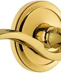 Circulaire Rosette Privacy Door Lever Set With Bellagio Lever In Lifetime Brass, 2.375 Backset, Right Handed, Forged Brass