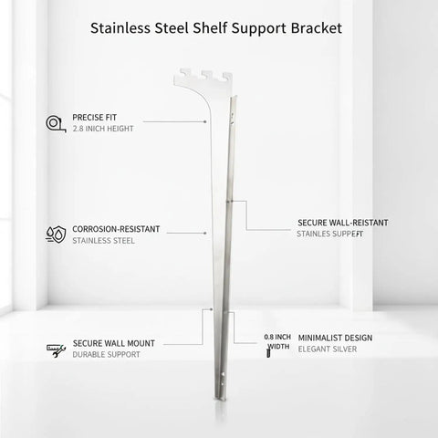 Built Tough L Shaped Shelf Bracket For Wall Mount Storage In Kitchen Cabinets Closets And Wardrobes Two Point Eight Inch Height Stainless Steel Silver 1 Pack Easy Install side view