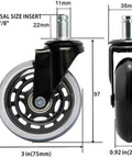 3 Inches 75mm Castor Wheels for Office Chair M11 Stem Casters for Furniture Swivel Castors 320kg Silent PU Universal Transparent 5 Pcs showing dimensions.