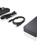 Play Nice With Your Tech Using This Sleek Thinkpad Usb C Docking Station, black docking station with various cables for connectivity.