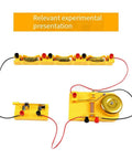 Hands On Electromagnetism Electric Bell Experiment Kit For Physics Learning, yellow lab set with wires and bell components.