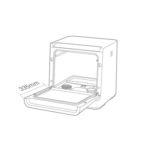 No Hookup Countertop Dishwasher That Sets Up In Minutes And Cranks Out Immaculate Loads Daily, showing open door view with dimensions.