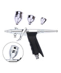 Slick Dual Action Pistol Trigger Spray Gun And Airbrush Kit Featuring Ace 0.3mm 0.5mm 0.8mm Tips with chrome cups and ergonomic grip.