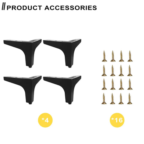 4 Inch Triangle Metal Furniture Legs Set Of 4 For Cabinets And Dressers Heavy Duty Replacement Feet With Matte Black Finish and screws