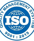 ISO 9001:2015 quality management system certification logo with blue globe design.