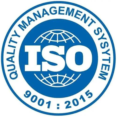 ISO 9001:2015 quality management system certification logo with blue globe design.