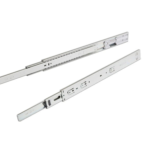 Pair of six pairs 22 inch soft close full extension drawer slides with side mount ball bearings, zinc-plated steel, screws included.