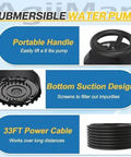 Real Heavy Duty Submersible Sump Pump 1 Hp 5000 Gph Automatic Water Discharge System with portable handle and bottom suction design.