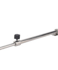 Adjustable stainless steel boat hatch window adjuster with black knob and mounting bracket, side view