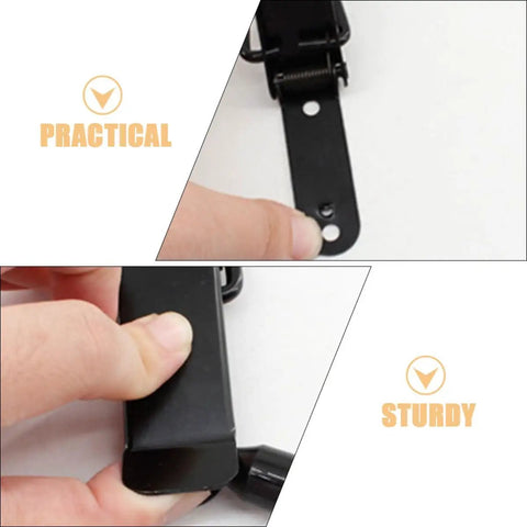 Spring Loaded Toggle Latch Clamp Set For Cabinets And Boxes Medium Size Black Finish 4 Piece Kit With Screws visible in use