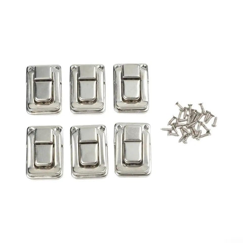6 Pack Nickel Toggle Latch For Suitcase And Trunk Luggage Box Lock Clasp With Screws 38x25mm, iron hardware set on white background