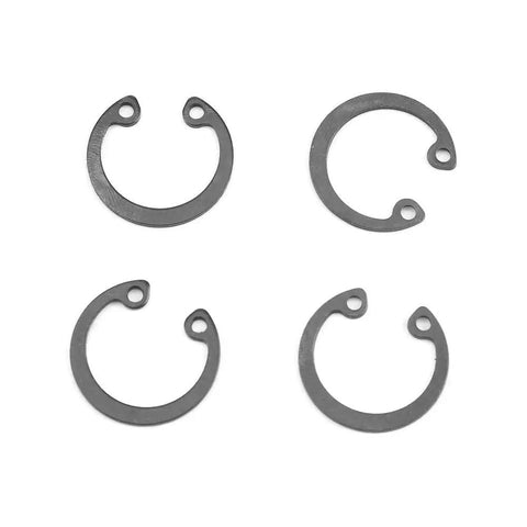 Check out this awesome 225 piece Snap Retaining Rings Set with Internal And External Circlips in 18 Sizes For Rotation perfect for car repair, showing four metal snap retaining rings.