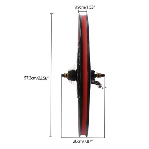 Side view of 27.5 Inch Electric Bike Motor Conversion Kit With Beefy 72V 2000W Rear Wheel Brushless Motor, dimensions shown