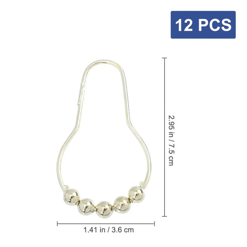 Gold Iron Shower Curtain Hooks 15 Piece Beads Curtain Rings Glide Rollers For Bathroom Decor size specifications