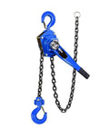 Heavy Duty 1 Ton Manual Chain Hoist With Pulling Wrench And Hand Lifting Hook For Easy Portable Inverted Tightening Up To 3 Meter Length with blue handle and black chain.
