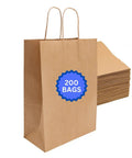 DIY Kraft Paper Bags 200 Pack 110 GSM Thick 18x7x18.5 Inch Twisted Handles shown with stack illustrating quantity