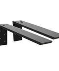 Beefy Heavy Duty Countertop Support Bracket Set Two Pack For Granite Quartz Wood Concrete And Laminate Countertops L Shaped Iron Shelf Brackets Twenty By Eight By Two And A Half Inches Hidden Forward Mount Ultra Strong Kitchen Shelf Supports showing two black metal L-shaped brackets