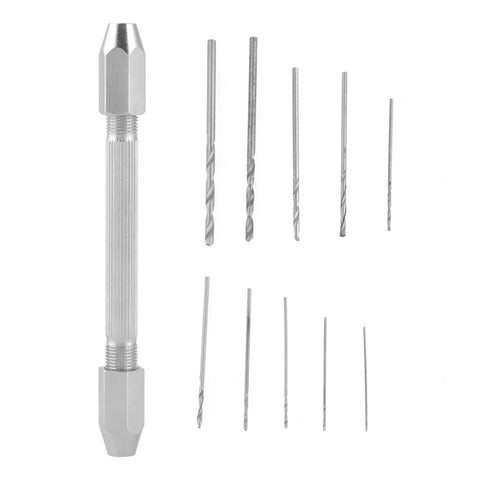 Pin Vise Hand Drill Double End 1mm Chuck With 10 Micro Drill Bits Set for PCB Jewelry Metal Wood Plastic Resin DIY Crafts