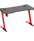 Dope Rose Pink Gaming Desk With Rgb Ambient Glow Spacious Pc Worktable For Home Office And Bedroom Setup height adjustable table with black carbon fiber top